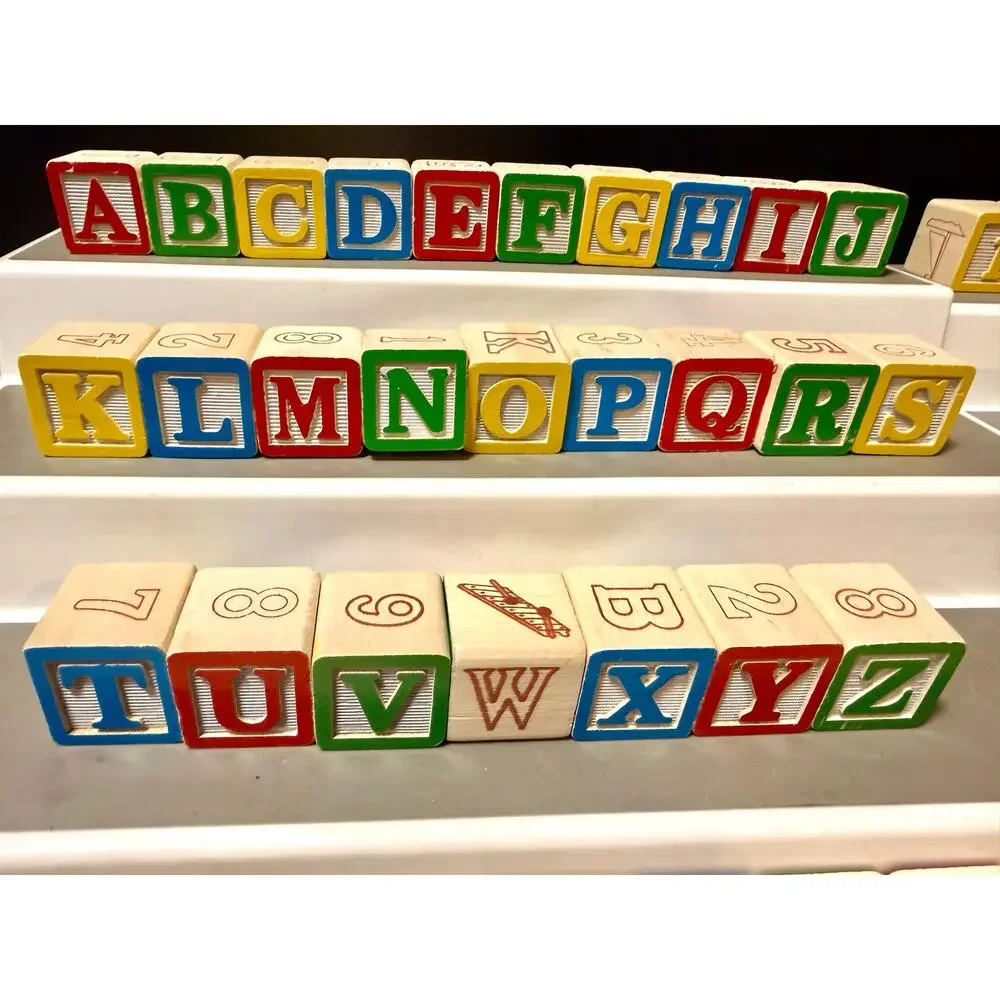 Wooden alphabet letters blocks & numbers stack learn play